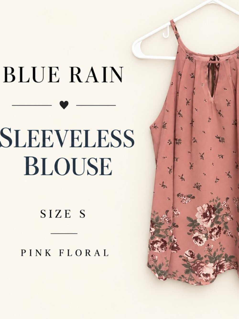 Blue Rain Size Small Dusty Pink Floral Sleeveless Keyhole Blouse
